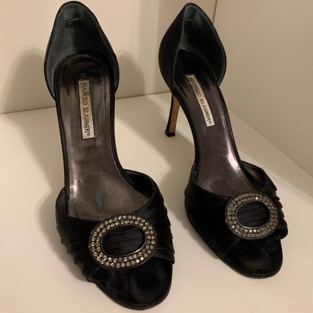 Manolo Blahnik Classic Satin d’Orsay Rhinestone